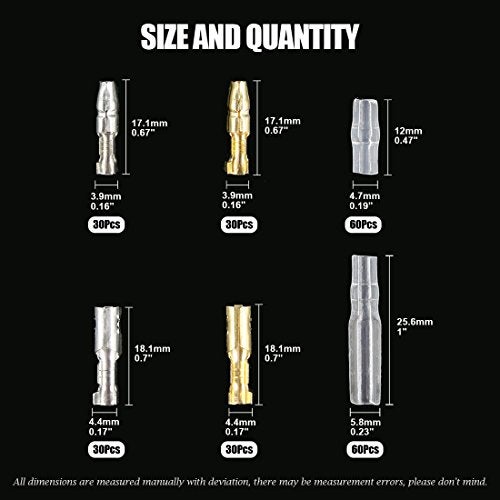 Glarks 240Pcs 3.9mm Brass Male and Female Bullet Terminals Wire Connector Block with Insulating Sleeves for Car Truck Motorcycle Bike - Image 2