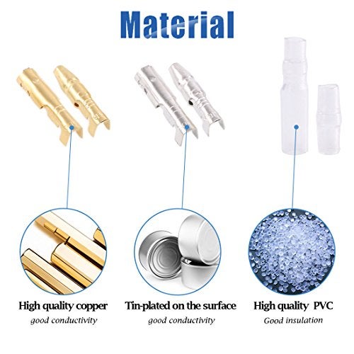 Glarks 240Pcs 3.9mm Brass Male and Female Bullet Terminals Wire Connector Block with Insulating Sleeves for Car Truck Motorcycle Bike - Image 3