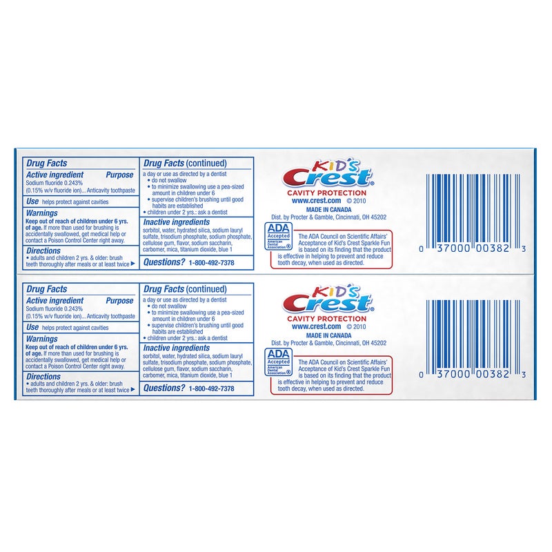 Crest Kid's Cavity Protection Toothpaste for Kids (children and toddlers 2+), Sparkle Fun Flavor, 4.6 Ounce (Pack of 2) - Image 2