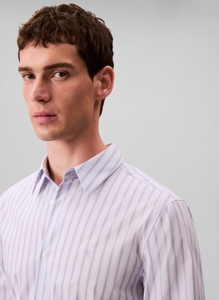 كالفن كلاين قميص بأكمام طويلة مخطط بقصة ضيقة - Image 4