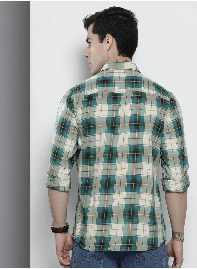 شركة المرآب الهندية Men Regular Fit Checkered Full Sleeves Spread Collar Casual Shirt