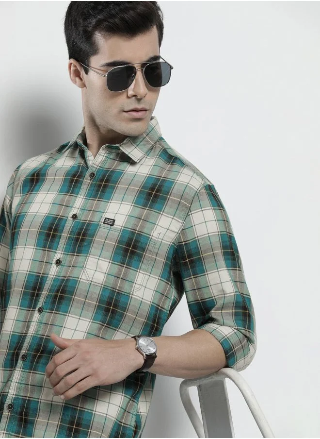 شركة المرآب الهندية Men Regular Fit Checkered Full Sleeves Spread Collar Casual Shirt