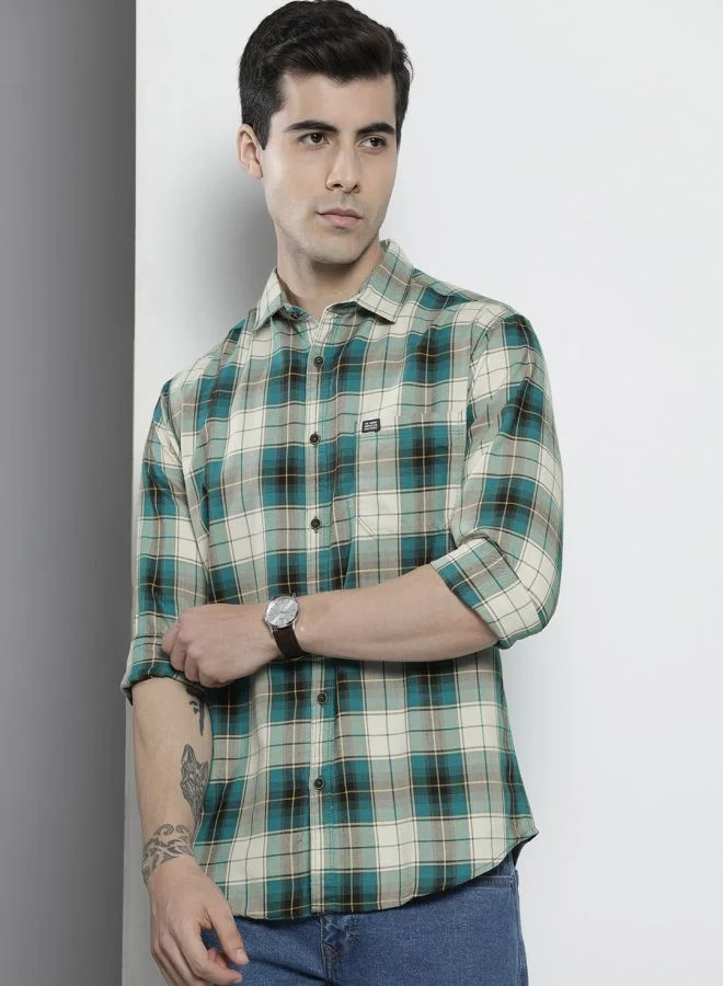 The Indian Garage Co Men Regular Fit Checkered Full Sleeves Spread Collar Casual Shirt