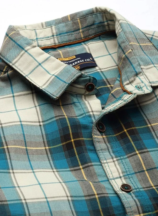 The Indian Garage Co Men Regular Fit Checkered Full Sleeves Spread Collar Casual Shirt