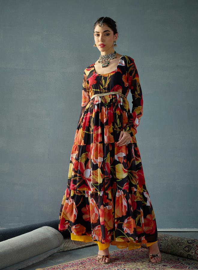 SASSAFRAS Floral Print Round Neck Tiered Kurta - Image 1