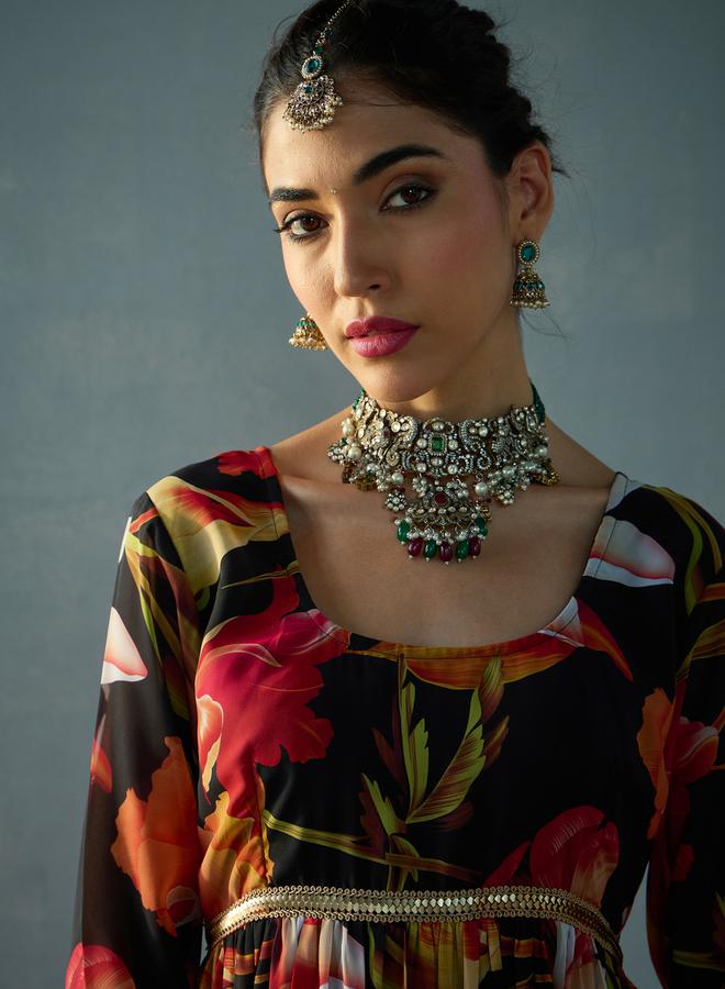 SASSAFRAS Floral Print Round Neck Tiered Kurta - Image 4