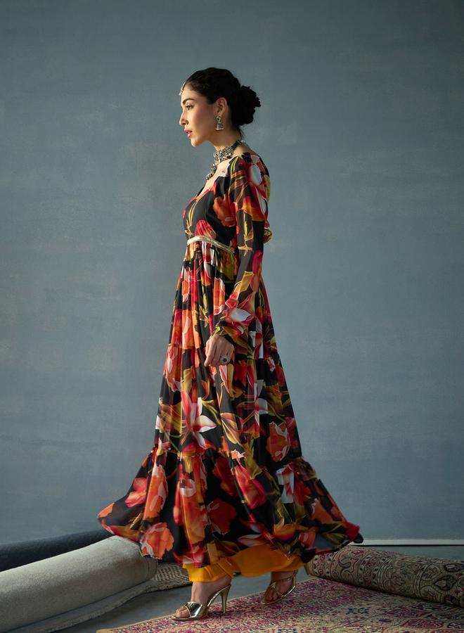 SASSAFRAS Floral Print Round Neck Tiered Kurta - Image 3