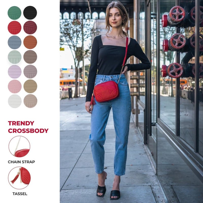 EVVE Quilted Crossbody Bags for Women - Stylish Camera Bag with Tassel - Lightweight Medium Size Shoulder Purse | Black - Image 3
