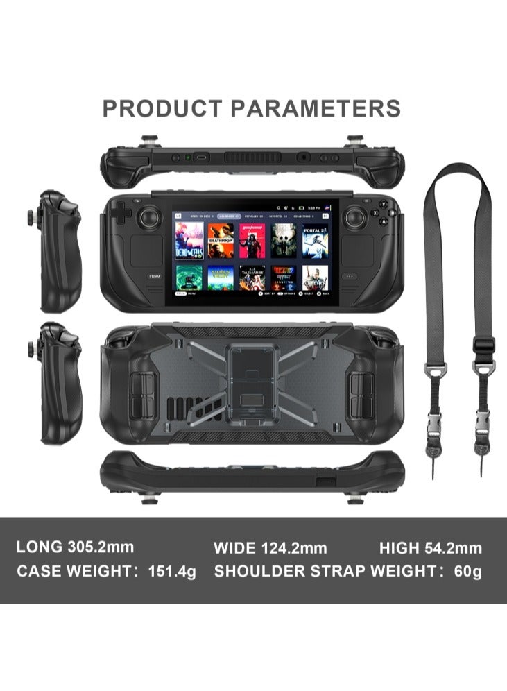 For Steam Deck Shockproof Game Console Case with Holder & Shoulder Strap(Black)