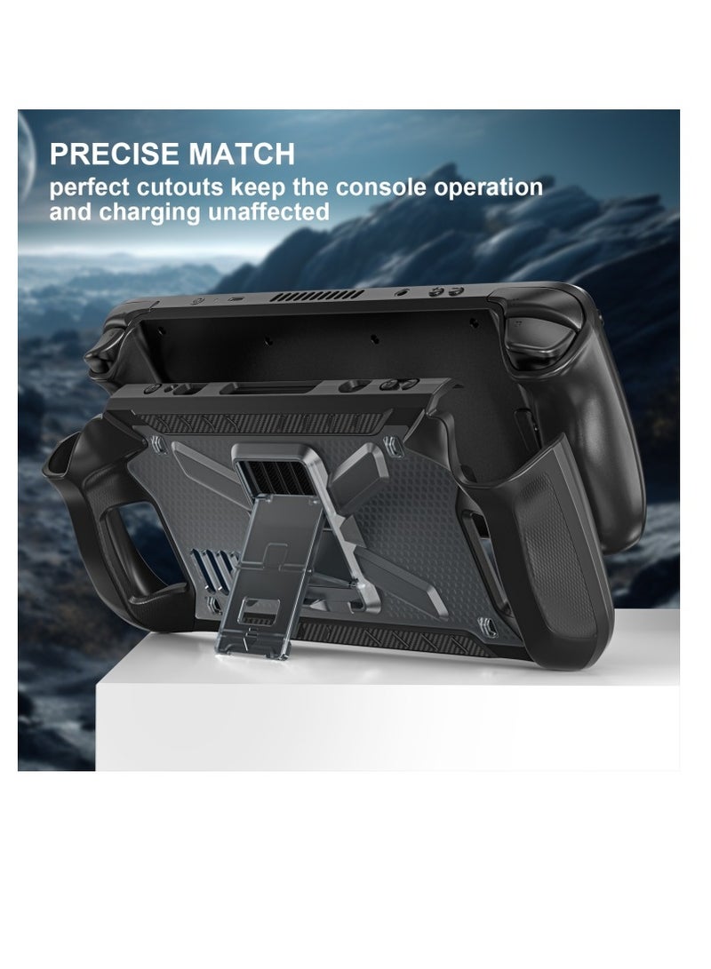 For Steam Deck Shockproof Game Console Case with Holder & Shoulder Strap(Black)