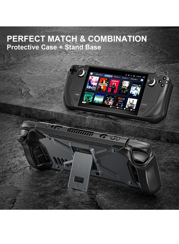 For Steam Deck Shockproof Game Console Case with Holder & Shoulder Strap(Black)