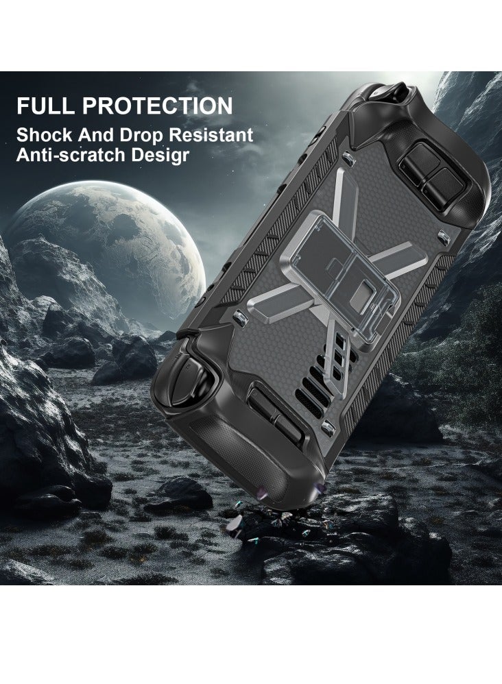 For Steam Deck Shockproof Game Console Case with Holder & Shoulder Strap(Black)