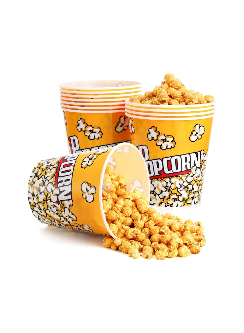 Tebery 12 Pack Plastic Popcorn Containers Reusable Popcorn Bucket Tub for Movie Night - 7 x 7 Inches yellow - Image 1