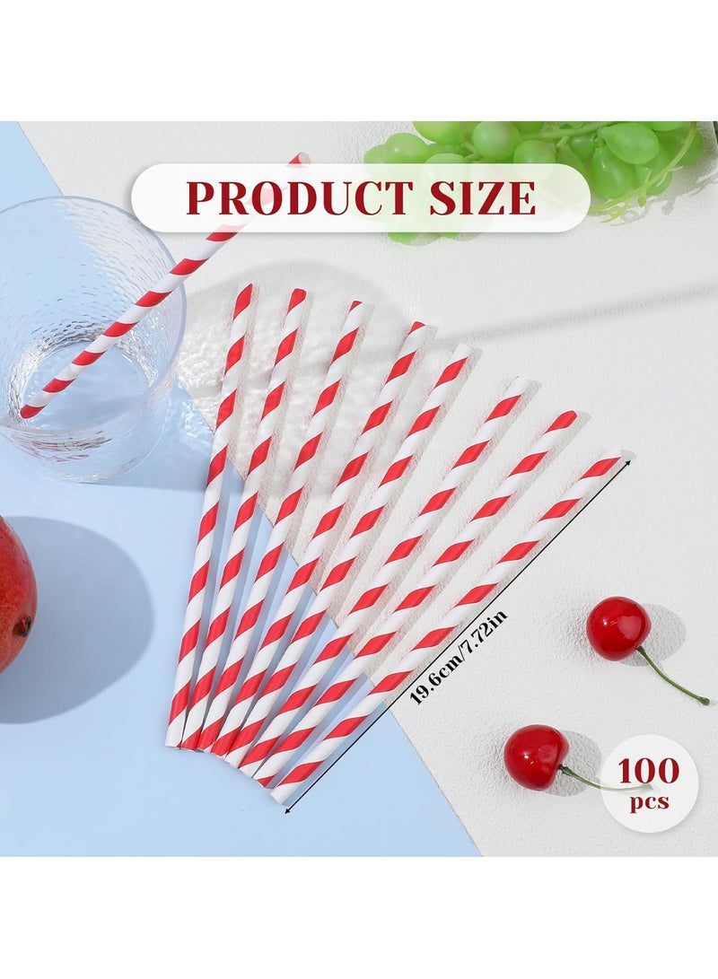 100 قطعة القش الورقية ذات الخطوط الحمراء القابلة للتصرف ، القش الزخرفي الحزب كوكتيل شراب القش السائبة للشرب الحرف اليدوية عيد الميلاد حفل الزفاف الديكورات الإمدادات - Image 2