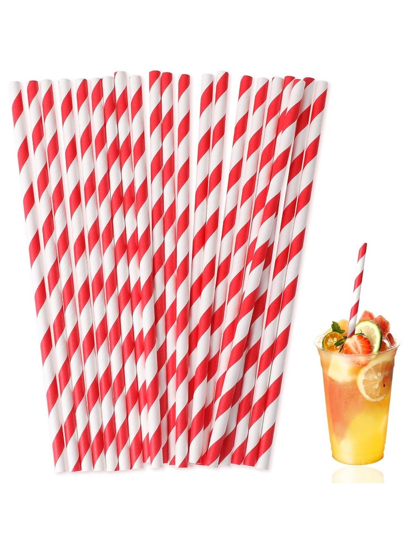 100 قطعة القش الورقية ذات الخطوط الحمراء القابلة للتصرف ، القش الزخرفي الحزب كوكتيل شراب القش السائبة للشرب الحرف اليدوية عيد الميلاد حفل الزفاف الديكورات الإمدادات - Image 1