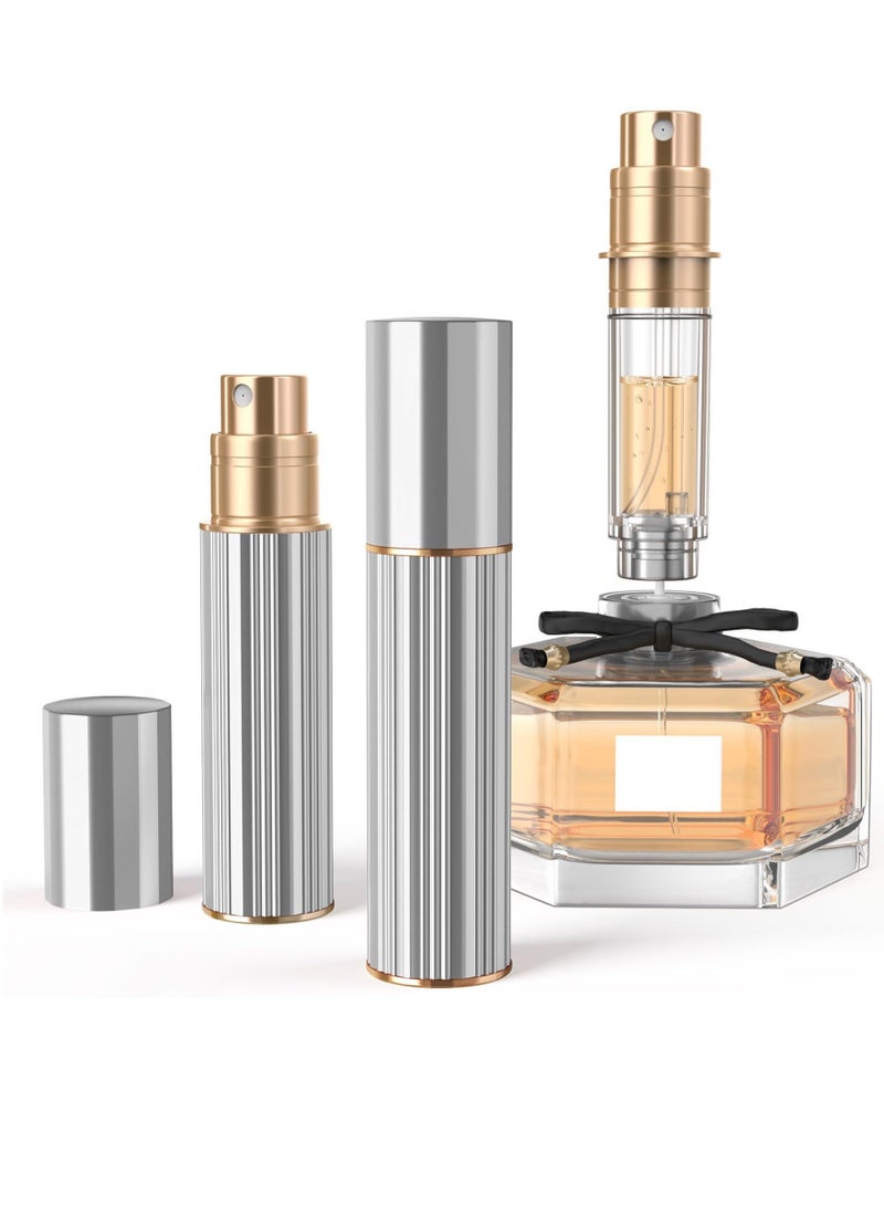 Excefore Perfume Travel Refillable Bottle, 5ml Atomizer Perfume Spray Bottle for Travel, Bottom-Filling Fragrances Perfumes Atomizer, Empty Travel Cologne Sprayer Bottles Refillable (Silver) - Image 1