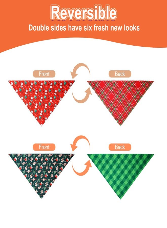 Agroon Christmas Dog Bandanas Large 2PCS, 4 Pattern Holiday Plaid Scarf for Boy and Girl, Triangle Reversible Bibs Breed for Puppy Pets - Image 4