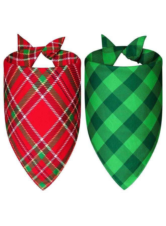 Agroon Christmas Dog Bandanas Large 2PCS, 4 Pattern Holiday Plaid Scarf for Boy and Girl, Triangle Reversible Bibs Breed for Puppy Pets - Image 2