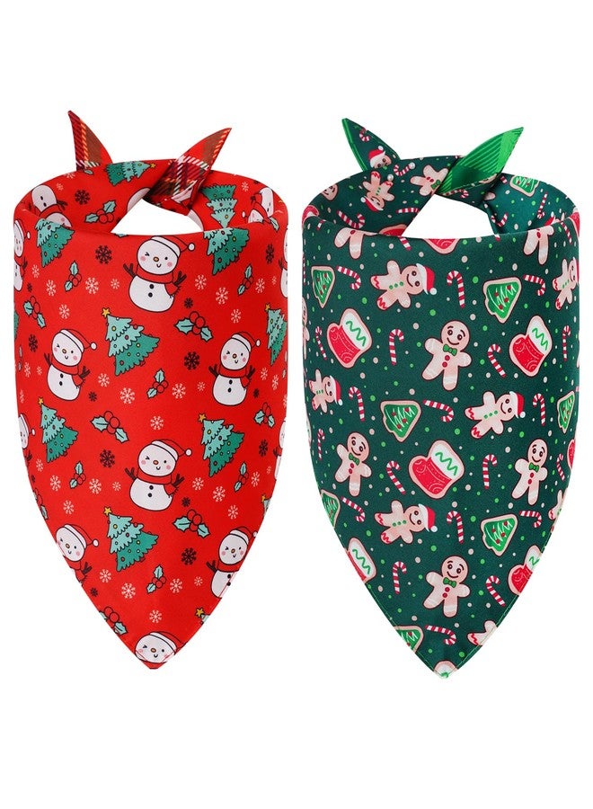 Agroon Christmas Dog Bandanas Large 2PCS, 4 Pattern Holiday Plaid Scarf for Boy and Girl, Triangle Reversible Bibs Breed for Puppy Pets - Image 1