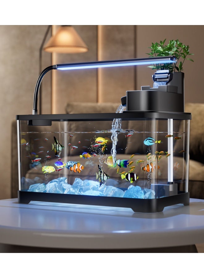 Golden Integrated Circulating Waterfall Eco Fish Tank, High-Clarity Transparent Desktop Landscaping Aquarium with LED Light & Filtration System, Ideal for Home and Office Decoration（KT-BJGF-60） - Image 1