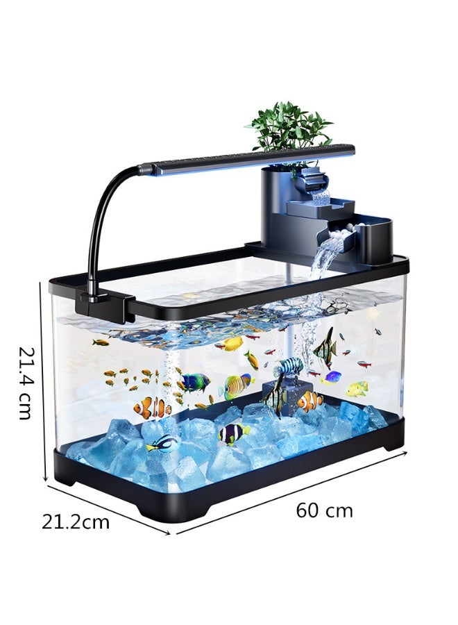 Golden Integrated Circulating Waterfall Eco Fish Tank, High-Clarity Transparent Desktop Landscaping Aquarium with LED Light & Filtration System, Ideal for Home and Office Decoration（KT-BJGF-60） - Image 2