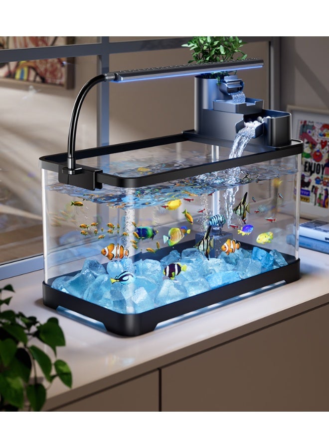 Golden Integrated Circulating Waterfall Eco Fish Tank, High-Clarity Transparent Desktop Landscaping Aquarium with LED Light & Filtration System, Ideal for Home and Office Decoration（KT-BJGF-60） - Image 3