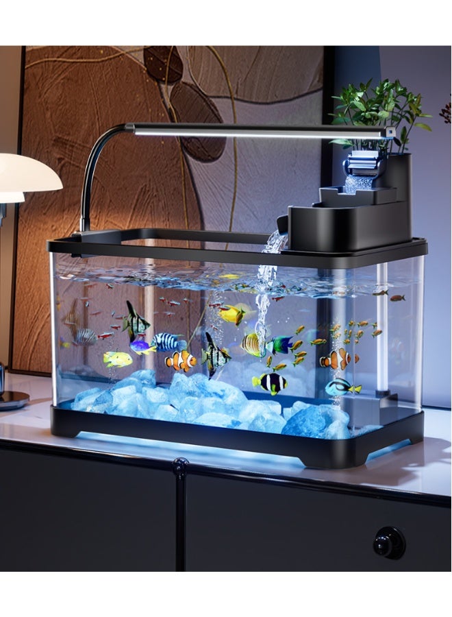 Golden Integrated Circulating Waterfall Eco Fish Tank, High-Clarity Transparent Desktop Landscaping Aquarium with LED Light & Filtration System, Ideal for Home and Office Decoration（KT-BJGF-60） - Image 4