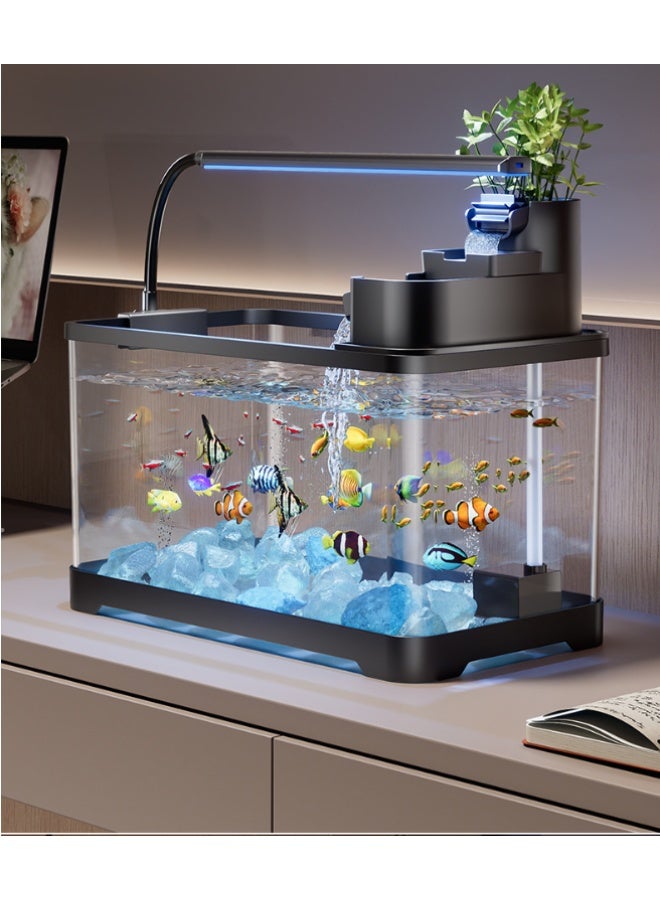 Golden Integrated Circulating Waterfall Eco Fish Tank, High-Clarity Transparent Desktop Landscaping Aquarium with LED Light & Filtration System, Ideal for Home and Office Decoration（KT-BJGF-60） - Image 5