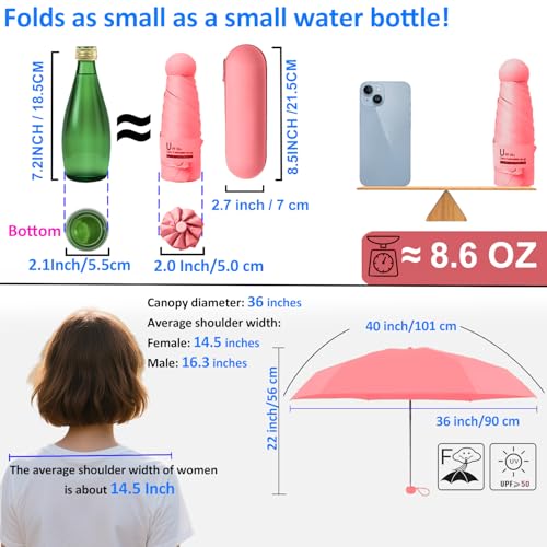 BAODINI Travel Essentials Mini Umbrella for Purse With Case Small Compact UV Sun Protection Lightweight Tiny Pocket Manual Open Close Umbrella for Women Kids and Men Fit Purse Backpack - Image 4