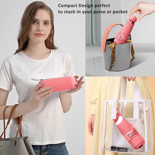 BAODINI Travel Essentials Mini Umbrella for Purse With Case Small Compact UV Sun Protection Lightweight Tiny Pocket Manual Open Close Umbrella for Women Kids and Men Fit Purse Backpack - Image 3