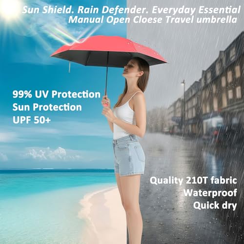 BAODINI Travel Essentials Mini Umbrella for Purse With Case Small Compact UV Sun Protection Lightweight Tiny Pocket Manual Open Close Umbrella for Women Kids and Men Fit Purse Backpack - Image 2