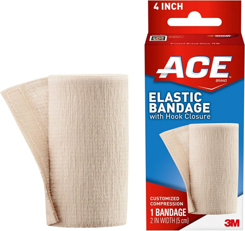 ضمادة مرنة من علامة ACE مع مشابك، قابلة للتعديل لدعم معتدل وآمن، 4 إنش، مقاس واحد يناسب معظم الأشخاص
