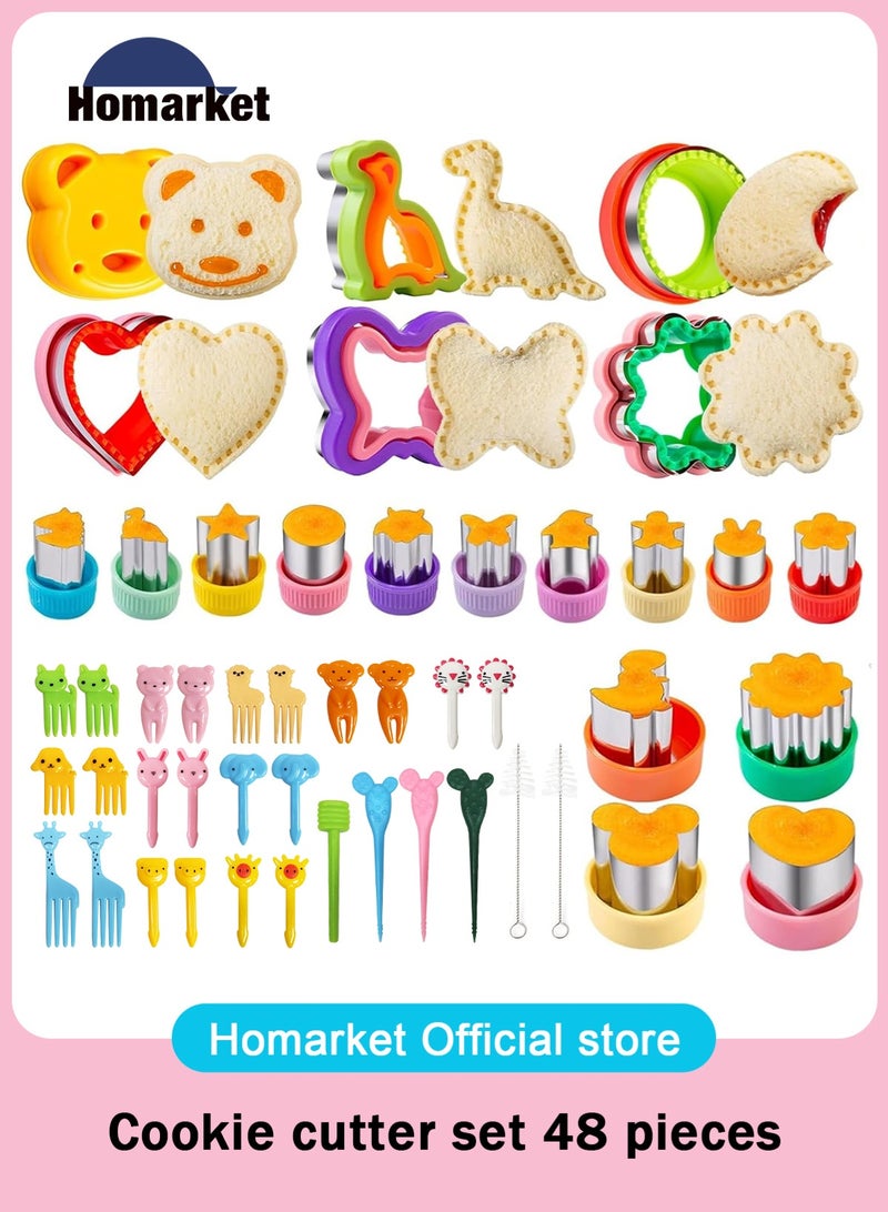 HomarKet 48 PCS Sandwich Cutter and Sealer Set for Kids, Decruster Sandwich Maker Holiday Cookie Cutters Fruit Vegetable Food Cutter Shapes for Boy & Girls Bento Lunch Box w/Mickey Mouse Dinosaur Unicorn Heart - Image 1