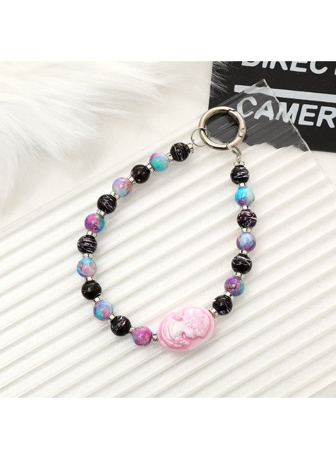 NIBEMINENT Phone Charm/ Chain Strap for Women Girls, Glazed Beaded Beauty Head Cell Phone Case Lanyard Wrist Strap