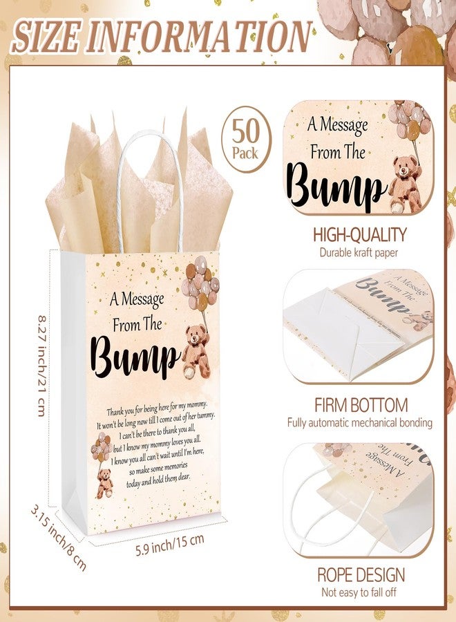 Resurhang 50 Sets Gift Bag for Baby Shower 50 Bear Baby Shower Goodie Bags Bear Paper Bag with Handles and Tissue Paper Baby Shower Party Favor Bags for Guests Gender Reveal Return Gift (Brown) - Image 2