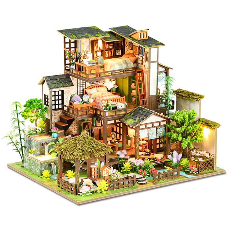 Spilay Miniature Dollhouse Miniature House Kit DIY Kit Mini Modern Villa Model with Music Box Best Christmas Birthday GiftBamboo Spring Courtyard - Image 3