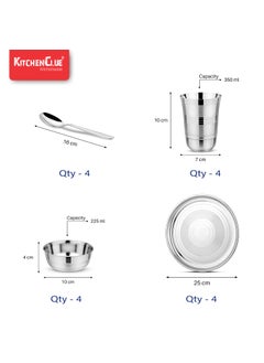 KITCHEN CLUE KITCHEN CLUE Stainless Steel Dinner Set for Kitchen (Set of 16 Pieces) Dinner Plates Thali Set - Heavy Guage Steel Kitchen Set for Home  - Image 3