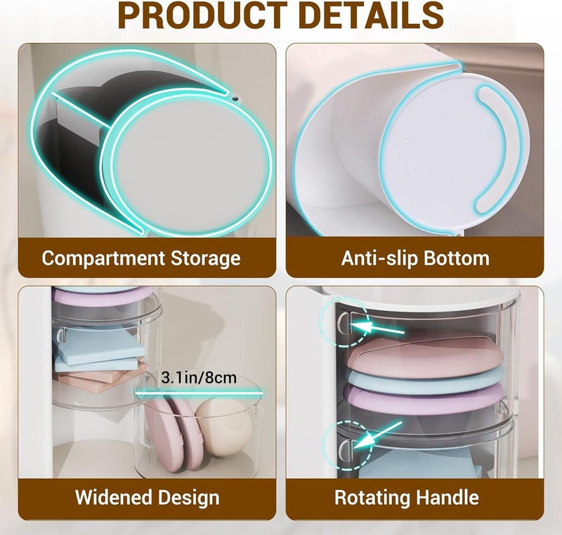 KASTWAVE Hair Accessories Organizer with Hair Brush Holder, KASTWAVE Rotatable Makeup Brush Holder for Earring, Makeup Brushes, Hair Clip, Desktop Organizer Case for Cotton Swab, Accessories (White, 3-Layer) - Image 4
