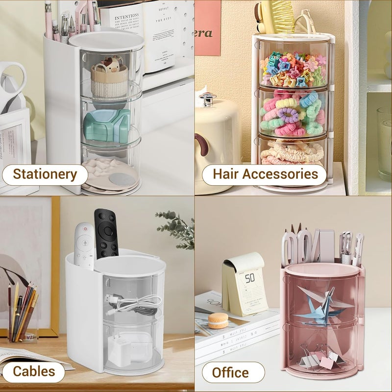 KASTWAVE Hair Accessories Organizer with Hair Brush Holder, KASTWAVE Rotatable Makeup Brush Holder for Earring, Makeup Brushes, Hair Clip, Desktop Organizer Case for Cotton Swab, Accessories (White, 3-Layer) - Image 5