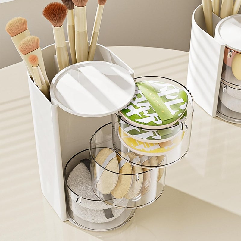 KASTWAVE Hair Accessories Organizer with Hair Brush Holder, KASTWAVE Rotatable Makeup Brush Holder for Earring, Makeup Brushes, Hair Clip, Desktop Organizer Case for Cotton Swab, Accessories (White, 3-Layer) - Image 1