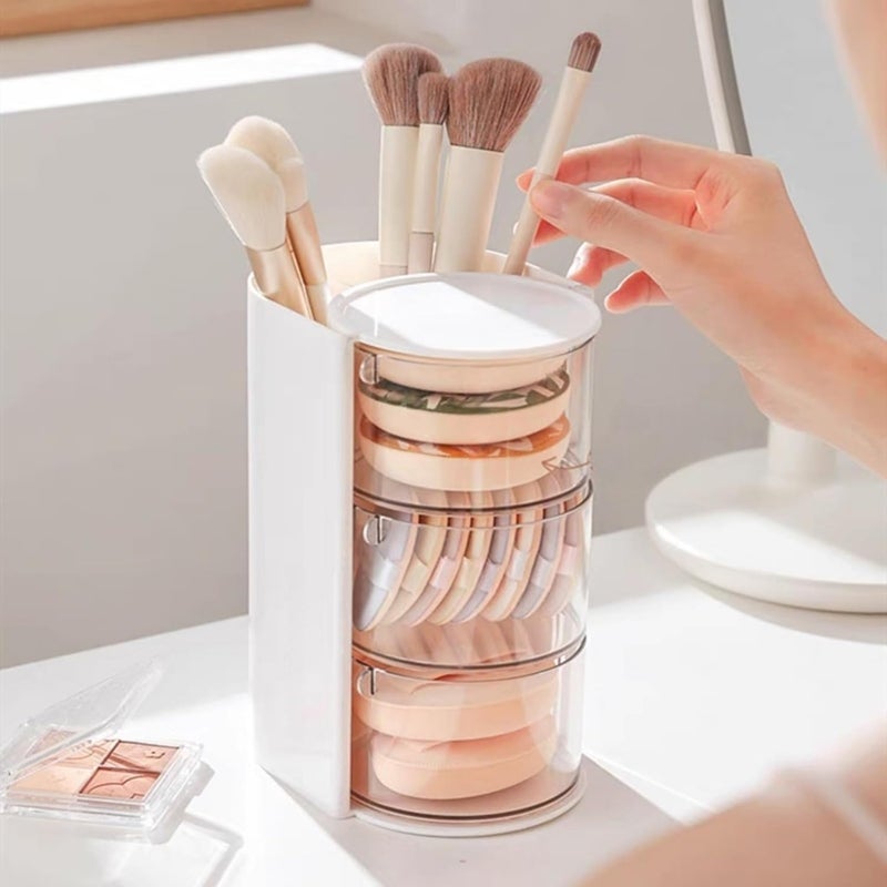 KASTWAVE Hair Accessories Organizer with Hair Brush Holder, KASTWAVE Rotatable Makeup Brush Holder for Earring, Makeup Brushes, Hair Clip, Desktop Organizer Case for Cotton Swab, Accessories (White, 3-Layer) - Image 2