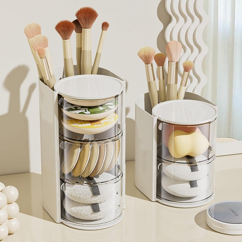 KASTWAVE Hair Accessories Organizer with Hair Brush Holder, KASTWAVE Rotatable Makeup Brush Holder for Earring, Makeup Brushes, Hair Clip, Desktop Organizer Case for Cotton Swab, Accessories (White, 3-Layer) - Image 3