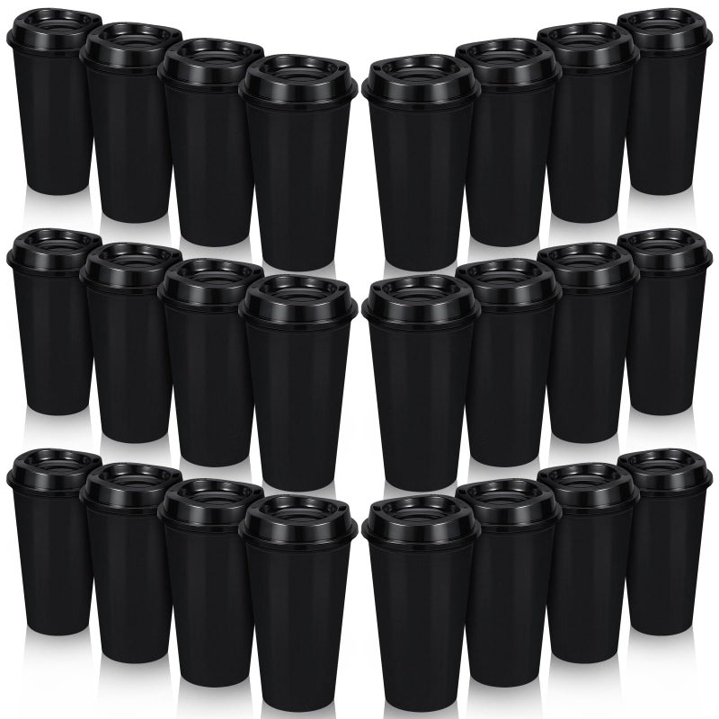 LEIFEOSH 24 Pack Reusable Coffee Cups with Lids 16 oz To Go Travel Cups with Lids Travel Mugs Plastic Tumblers Reusable Coffee Tumblers for Hot and Cold Drinks Black - Image 2