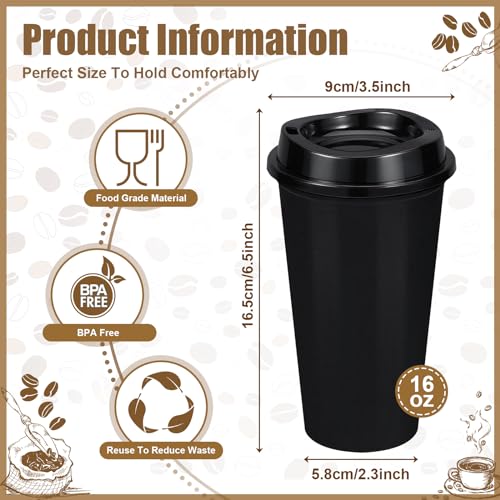 LEIFEOSH 24 Pack Reusable Coffee Cups with Lids 16 oz To Go Travel Cups with Lids Travel Mugs Plastic Tumblers Reusable Coffee Tumblers for Hot and Cold Drinks Black - Image 3