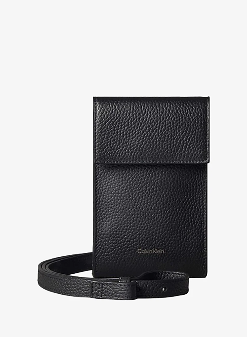 Leather Metallic Logo Crossbody Phone Pouch