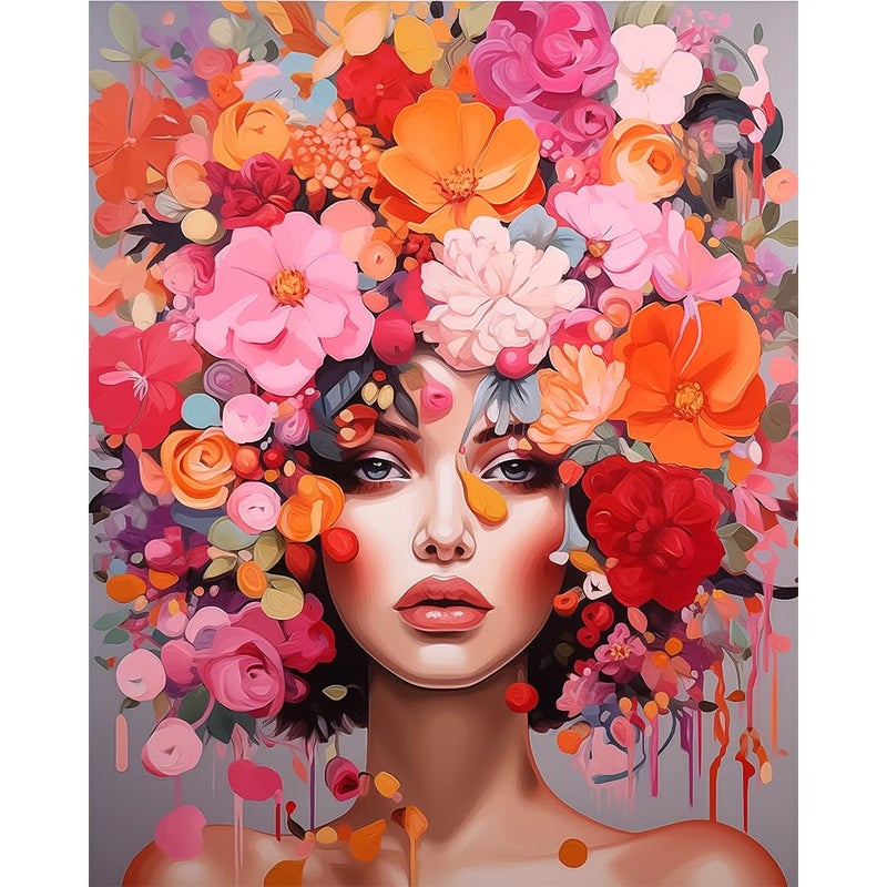 Natuyalo Paint by Numbers Kit for Adults Beginners and Kids, 16" Wx20 L Canvas Pictures Drawing Acrylic Paintwork with 3 Pcs Paintbrushes, Beautiful Women with Flowered Headdresses - Image 1