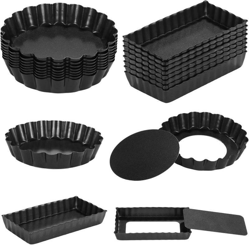 4 In Carbon Steel Tart Mold, Removable Bottom Nonstick Quiche Pan, Dessert Baking Mold Set With Fluted Side, Round And Rectangle Pie Pans, 16 Pcs Mini Tart Pans - Image 1