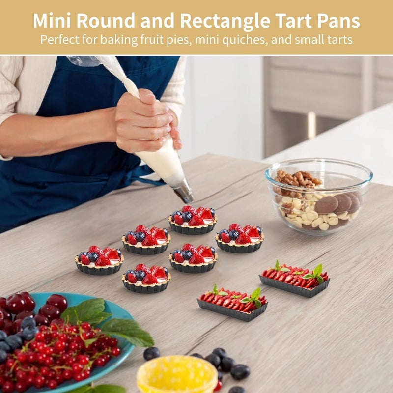 4 In Carbon Steel Tart Mold, Removable Bottom Nonstick Quiche Pan, Dessert Baking Mold Set With Fluted Side, Round And Rectangle Pie Pans, 16 Pcs Mini Tart Pans - Image 5
