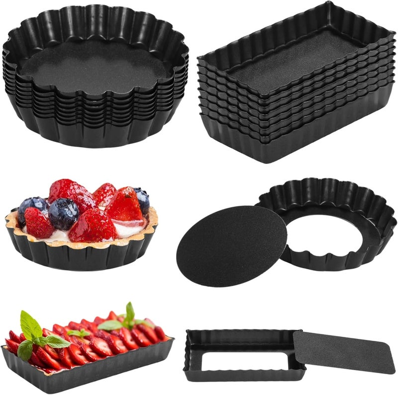 4 In Carbon Steel Tart Mold, Removable Bottom Nonstick Quiche Pan, Dessert Baking Mold Set With Fluted Side, Round And Rectangle Pie Pans, 16 Pcs Mini Tart Pans - Image 4