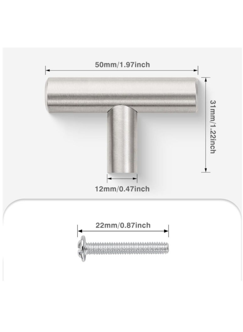 Generic T-Bar Cabinet Handle, 50mm Length, Brushed Stainless Steel, with 22mm Mounting Screw 
